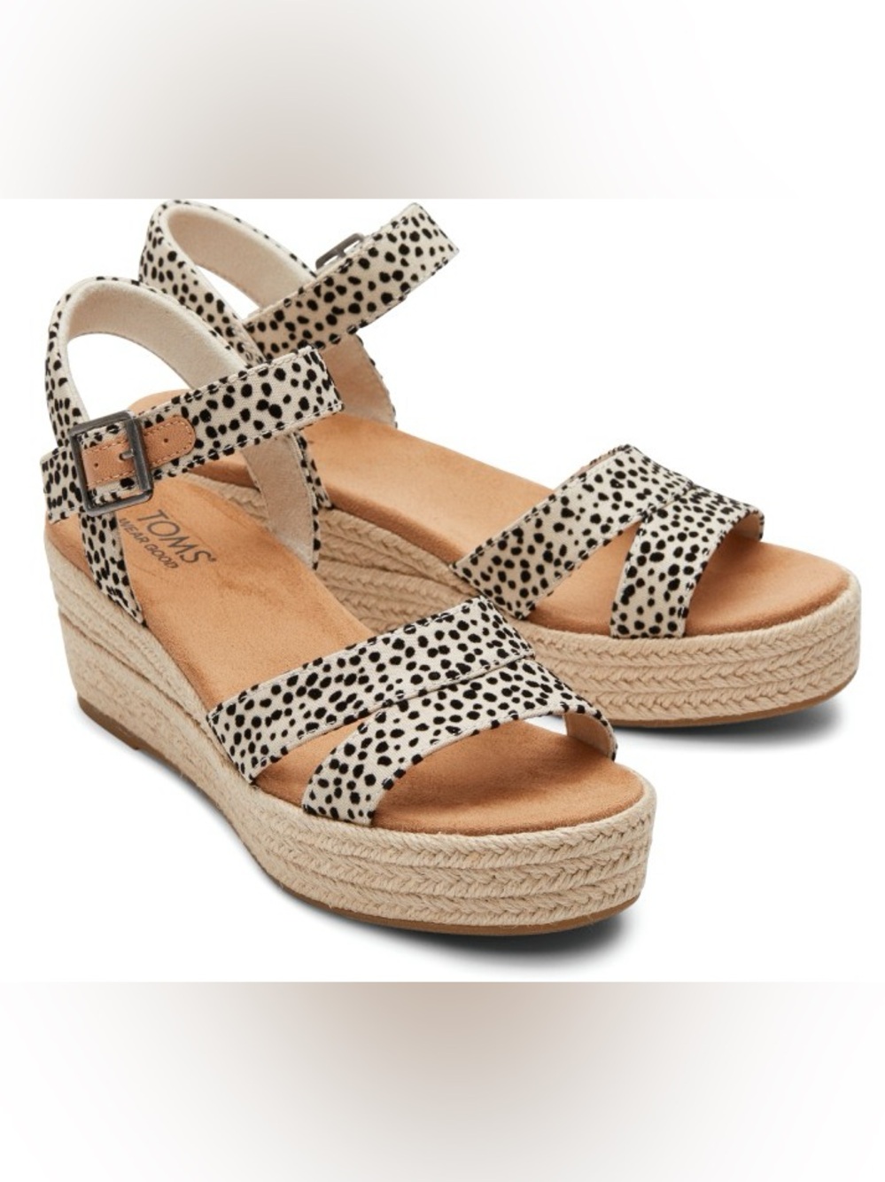 TOMS Womens Audrey Espadrille Wedge Platform Sandals Animal Print 9M Boho - Picture 2 of 10